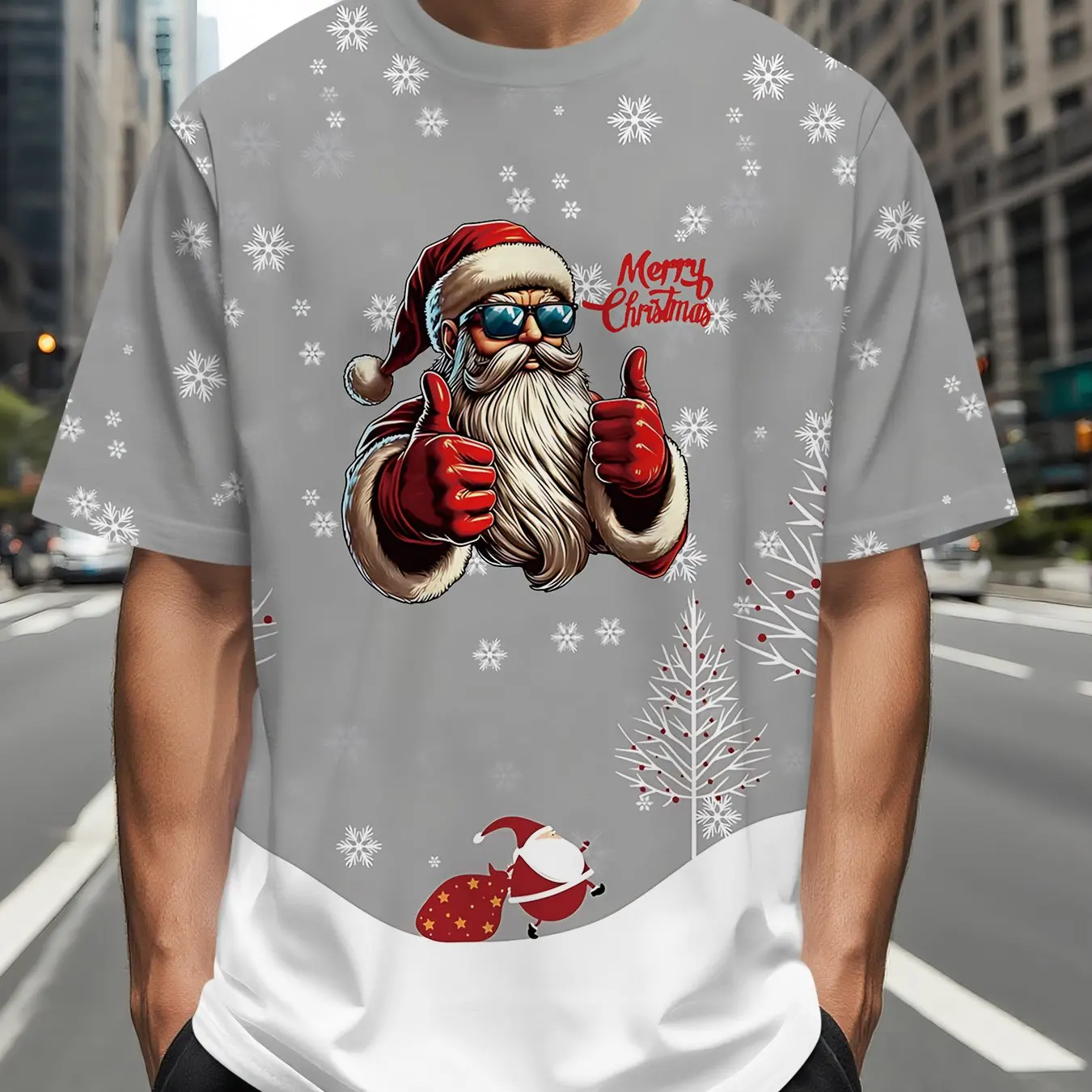 

Oversize Santa Claus Print Men T-shirt Leisure Fashion Loose O-neck Short Sleeve Top Street Hip Hop Christmas Party Men Clothing