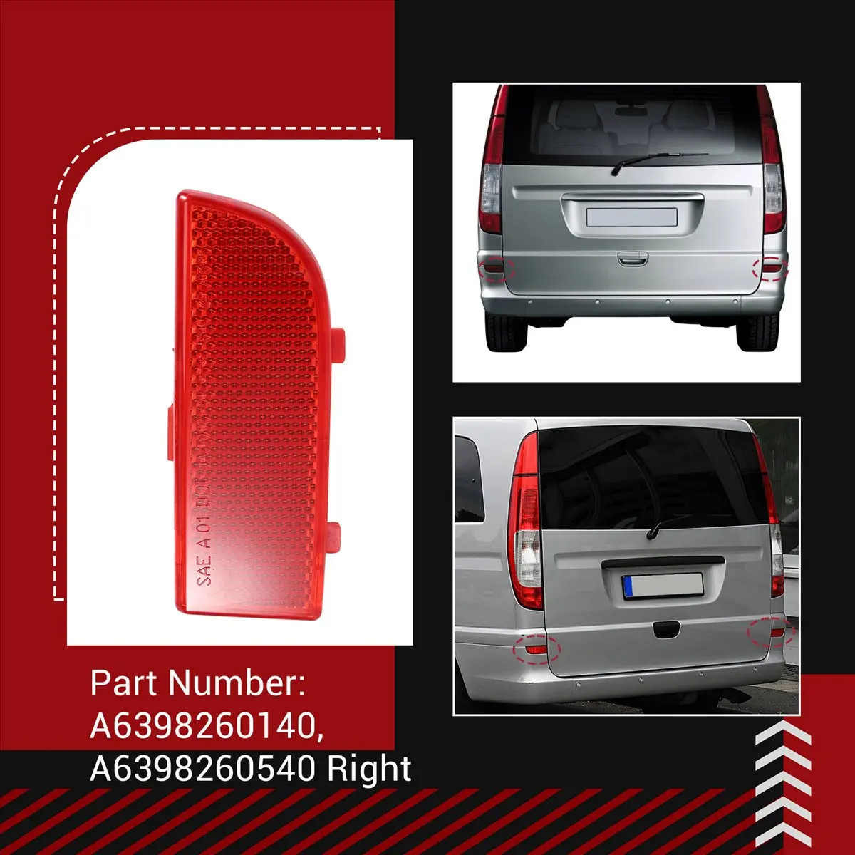 NCSMT Rear Bumper Reflector Light Right for Mercedes-Benz Vito Viano W639 6398260140 6398260540