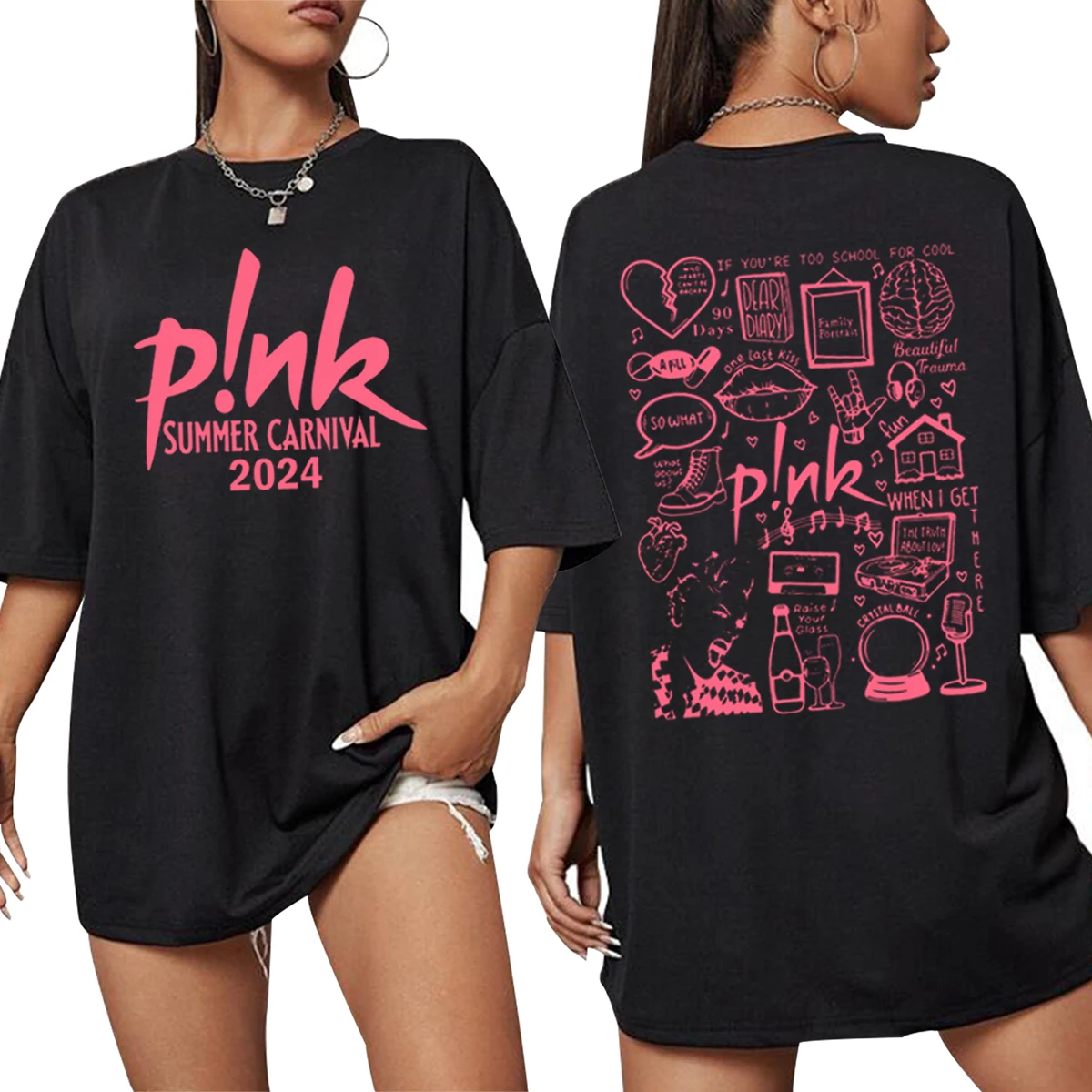 Rapper P!nk Pink Singer Summer Carnival 2024 Tour T-Shirt Hip Hop Clothing Unisex T Shirt Summer Men\'s Oversized (Us Size)