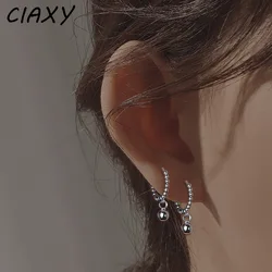 CIAXY Silver Color Geometric Round Beads Hoop Earrings for Women Simple Small Earring Ear Buckle 2021 Vintage  Jewelry