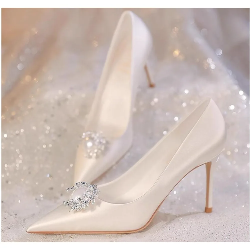 

2026 New Designer Elegant Wedding Shoes Bridal Shoes White Rhinestone High Heels Bridesmaid Pumps Dress Work Shoes