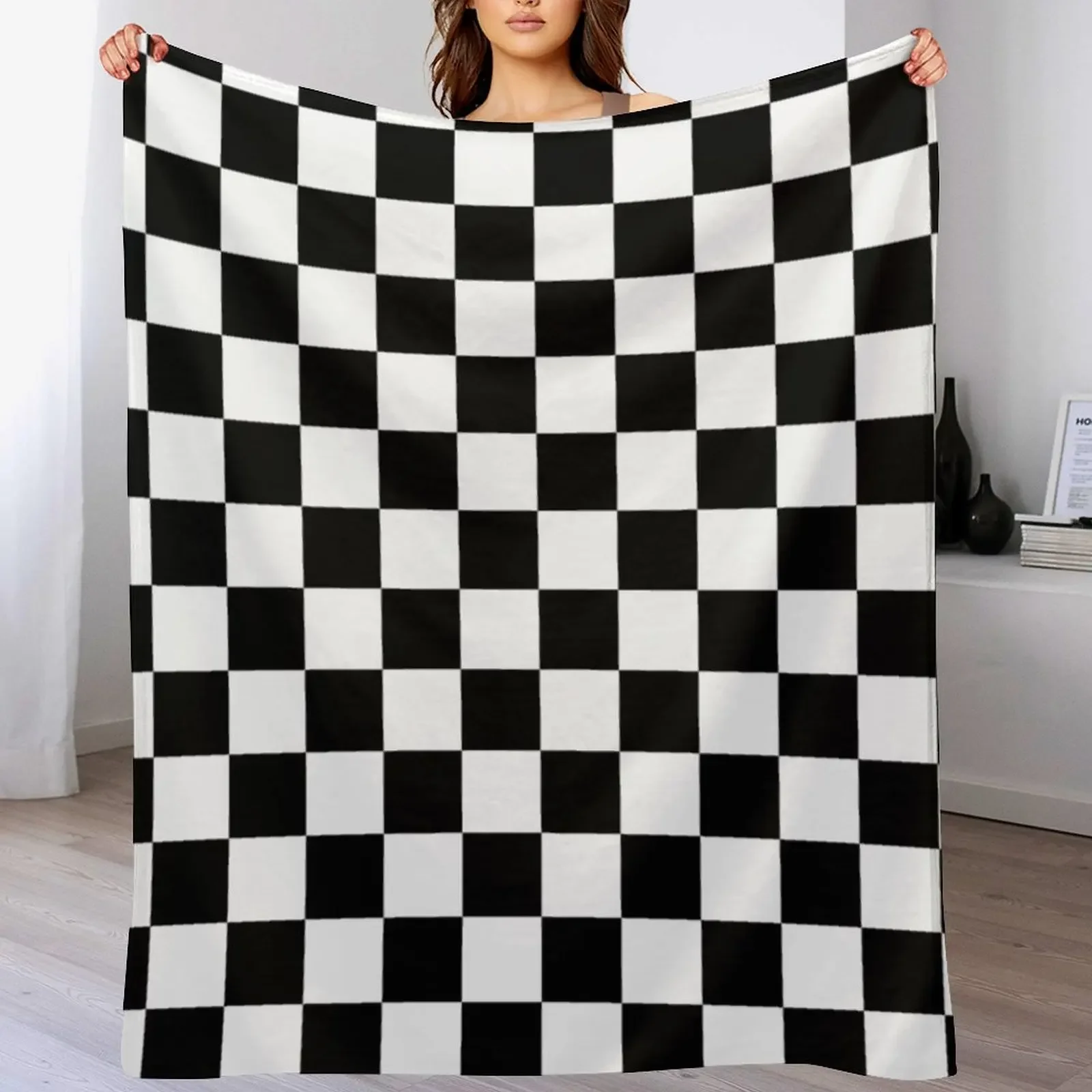 Black and White Squares - Checkered Flag Throw Blanket Thermals For Travel Soft Blankets