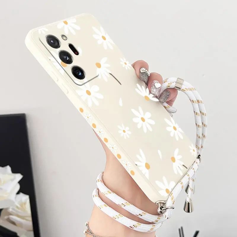 Note 20Ultra Fallen Flowers Lanyard Silicone Phone Case For Samsung Note 20 20Ultra 20Plus 10Plus M51 M32 M14 M33 M52 M42 Cover