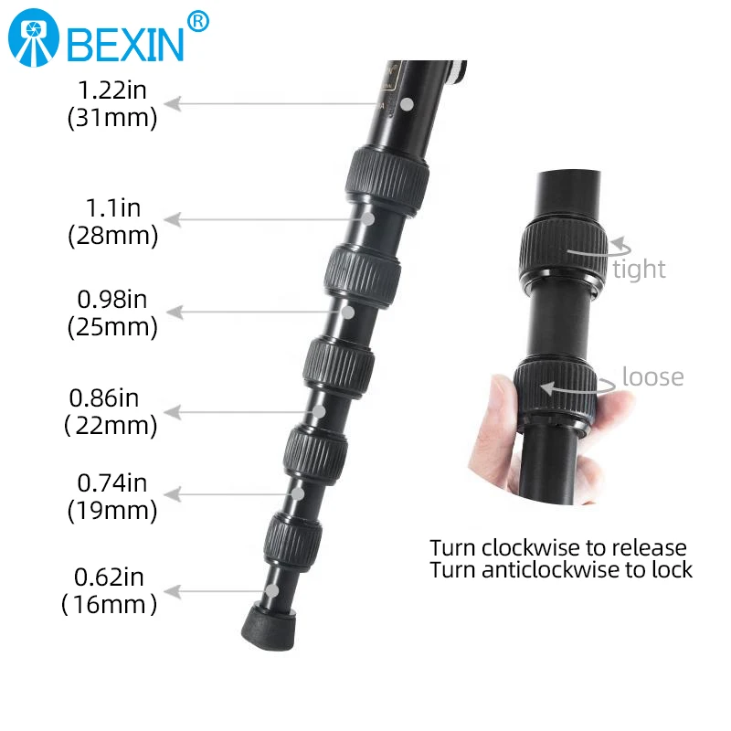 BEXIN P306A Professional Aluminum alloy Portable Travel Monopod Bracket Can Stand for Digital DSLR Camera