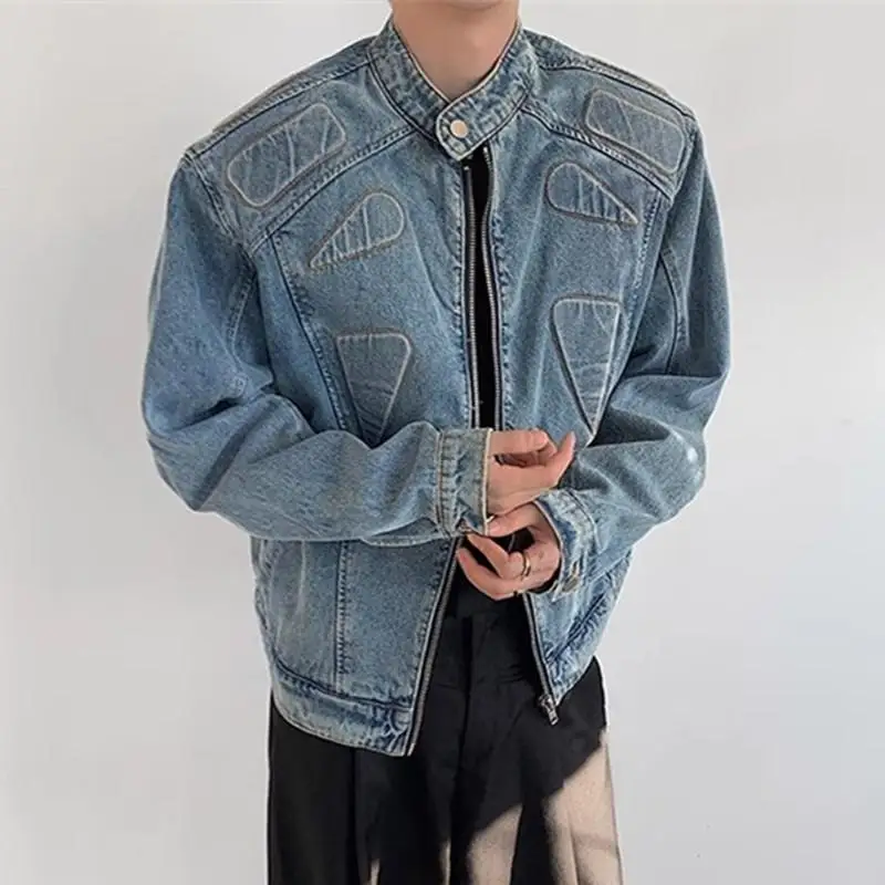 

American Sle Cleanfit Padded oulder Denim Jaet Men's Faionable Autumn High-End Feeling Cool 3D Design oulder Outerwear