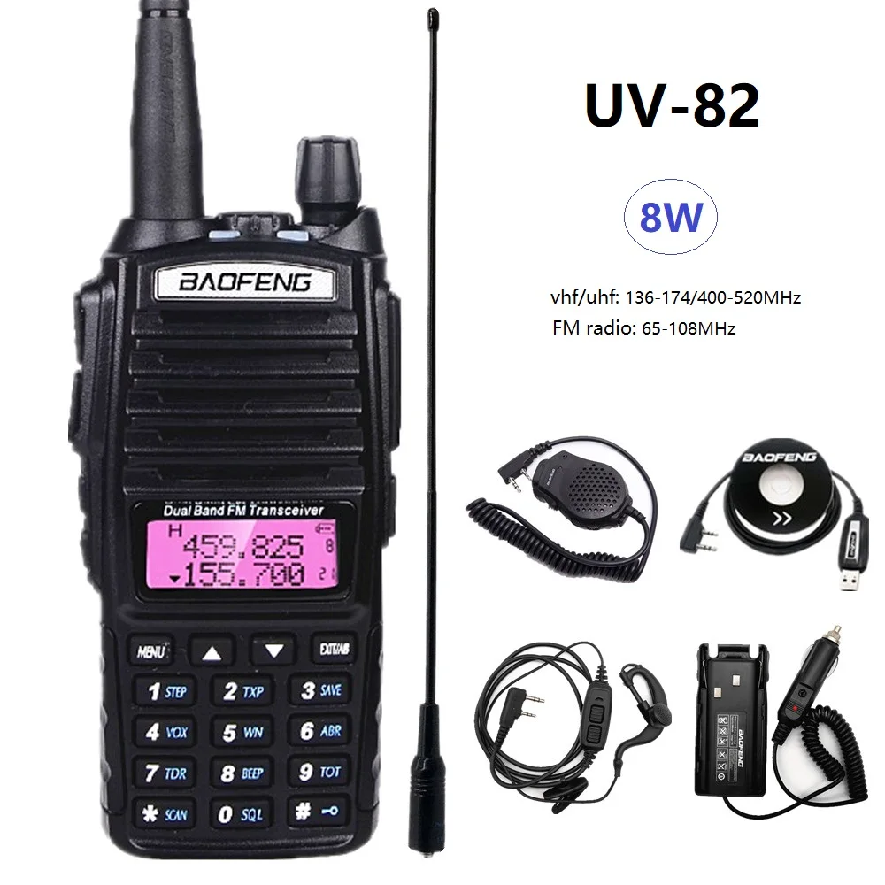 

uv 82 Baofeng uv82 8w Walkie Talkie VHF UHF Two Way Radio Station Transceiver UV-82 Ham Radio Scanner Strong Signal for Hiking