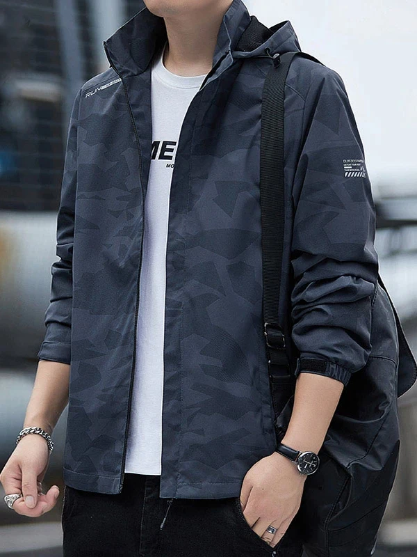 

Новинка 2025, весенне-осенний камуфляжный спортивный джет, мужской повседневный уличный ветрозащитный топ большого размера из полиэфирной ткани на молнии C...