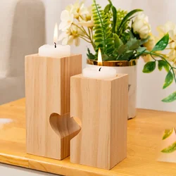 Tealight Candle Holder, Wood Candle Holders for Table, Set of 2 Combined Heart Candle Stands for Home Decor Romantic Decoration