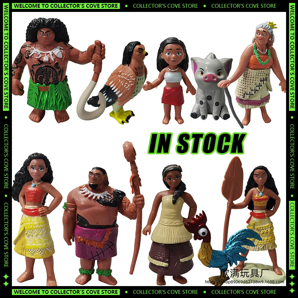 6pcs/lot Ocean Wonderland2 Moana Princess Legend Vaiana Maui Chief Tui Tala Heihei Pua Anime Figure Model Ornament Kids Toy Gift