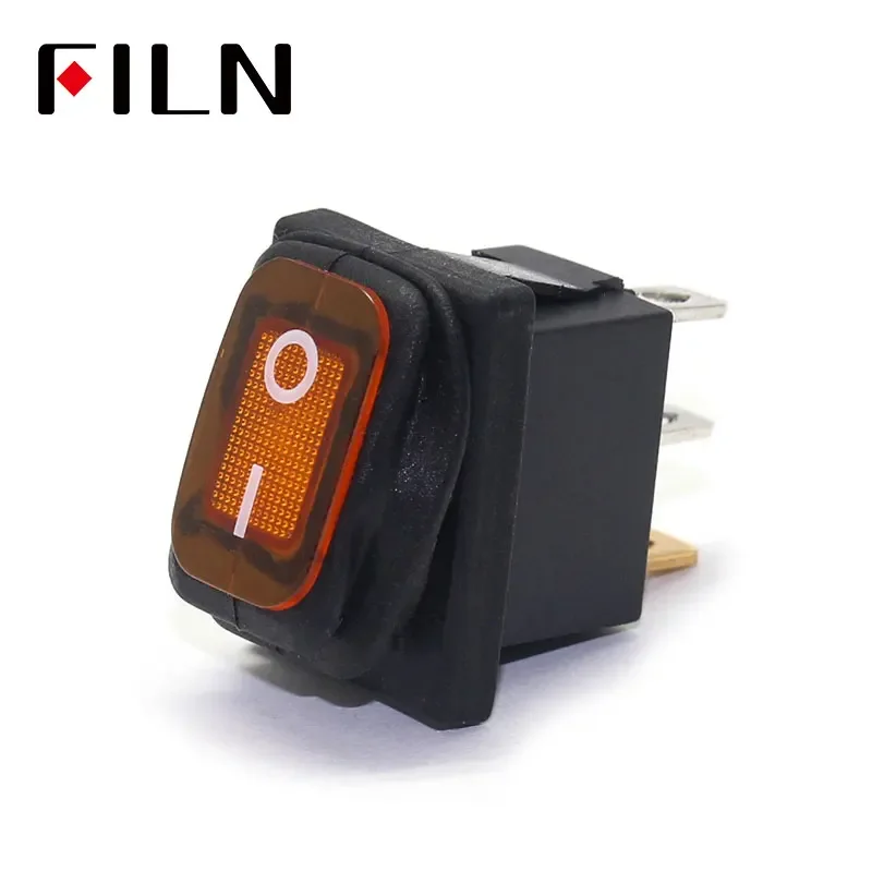 FILN 8 Stück Kcd1-101 3-Pin 12V Rote Beleuchtung 6A 250VAC 13x19mm Mini Ein/Aus Wasserdichter Wippschalter – Detail 5