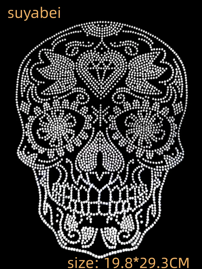 

Flower Skull design stone hot fix rhinestone transfers iron on rhinestone transfer designs hot fix rhinestone applique