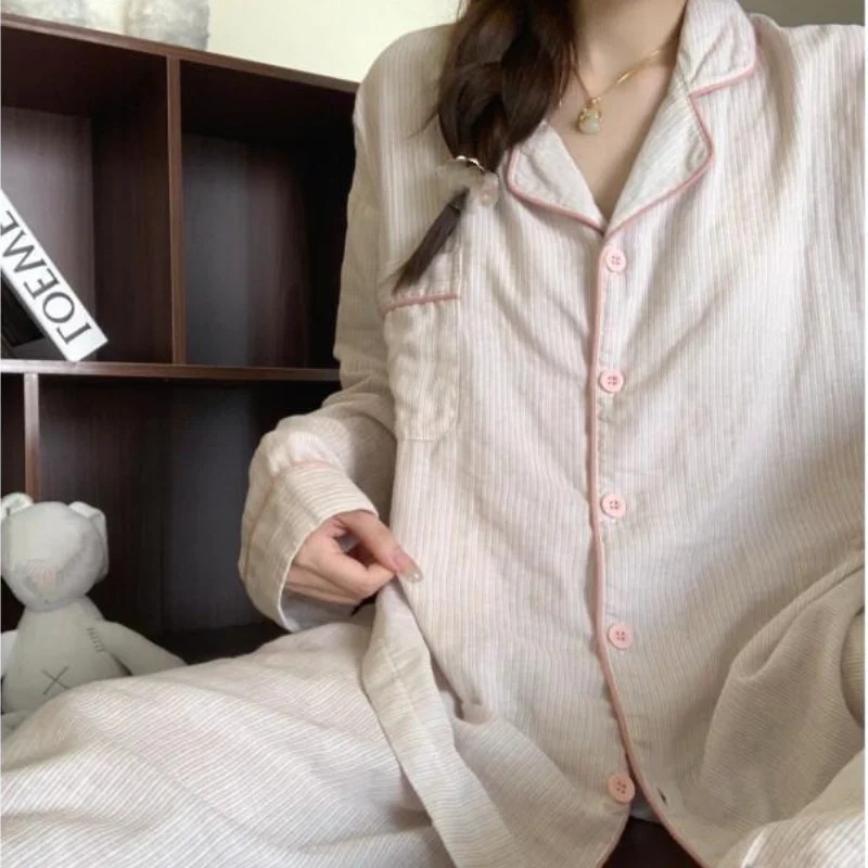 النسخة الكورية من ملابس منزلية من غزل القطن السحابي الراقية من Ins، مجموعة بيجامة عصرية ومثيرة بأكمام طويلة #1