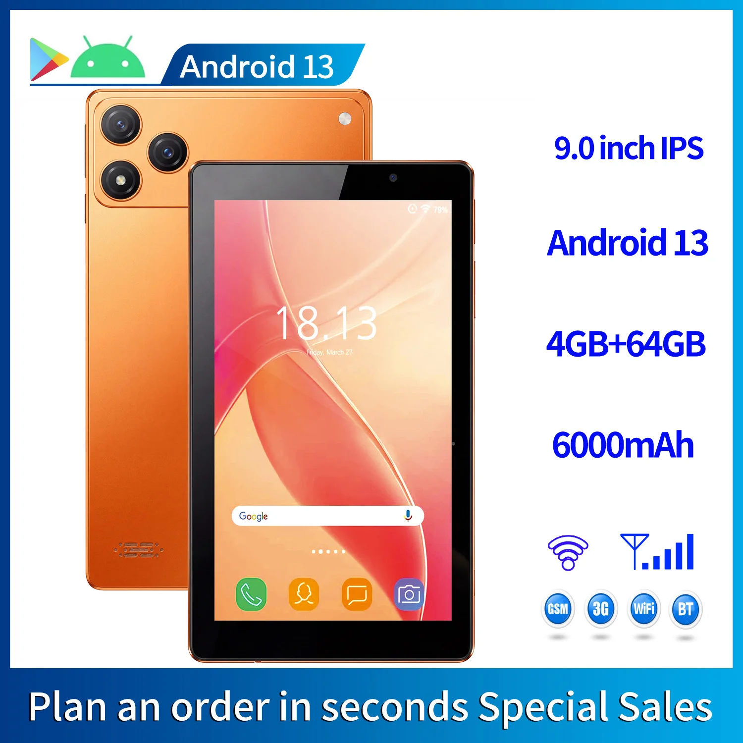 C9 키즈용 태블릿, 9인치, 안드로이드 13, 4GB RAM, 64GB ROM, 1TB 확장 가능, 6000mAh 배터리, 8코어, Wi-Fi, 블루투스, 어린이용 선물, 어린이용 소프트웨어.