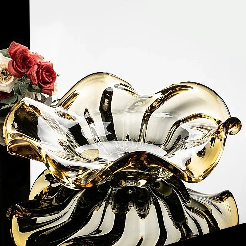 Abstract Glass Tray Lacquer Fruit Tray Desktop Storage Container Transparent Bowl Dessert Plate Kitchen Accessories