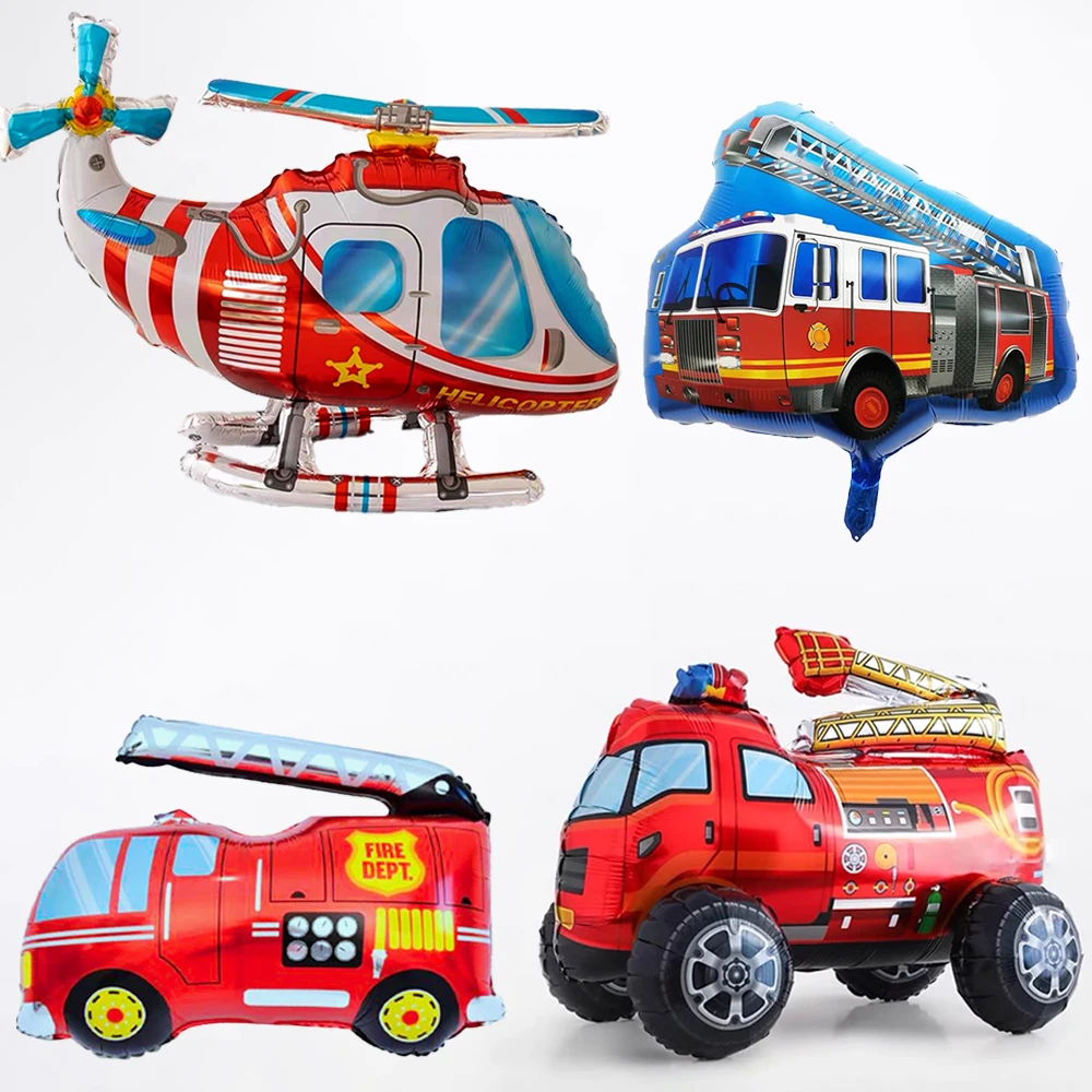 3D Assembled Fire Truck Foil Balloon Large Fire Rescue Helicopter Balloon Boys Firefighter Birthday Party Decoration Baby Shower