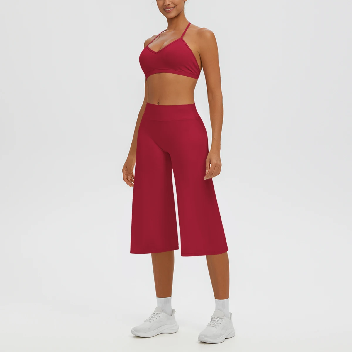 2PCS/set Woman Yoga Gym Clothing Solid Color Backless Yoga Bra Fitness Sports Loose Capri Pants Yoga Suit Customizable Logo view 6
