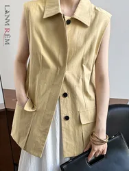 [LANMREM] Office Lady Sleeveless Vest For Women Lapel Single Breasted Fashion Tanks Female Clothing 2024 Summer New 26D9660