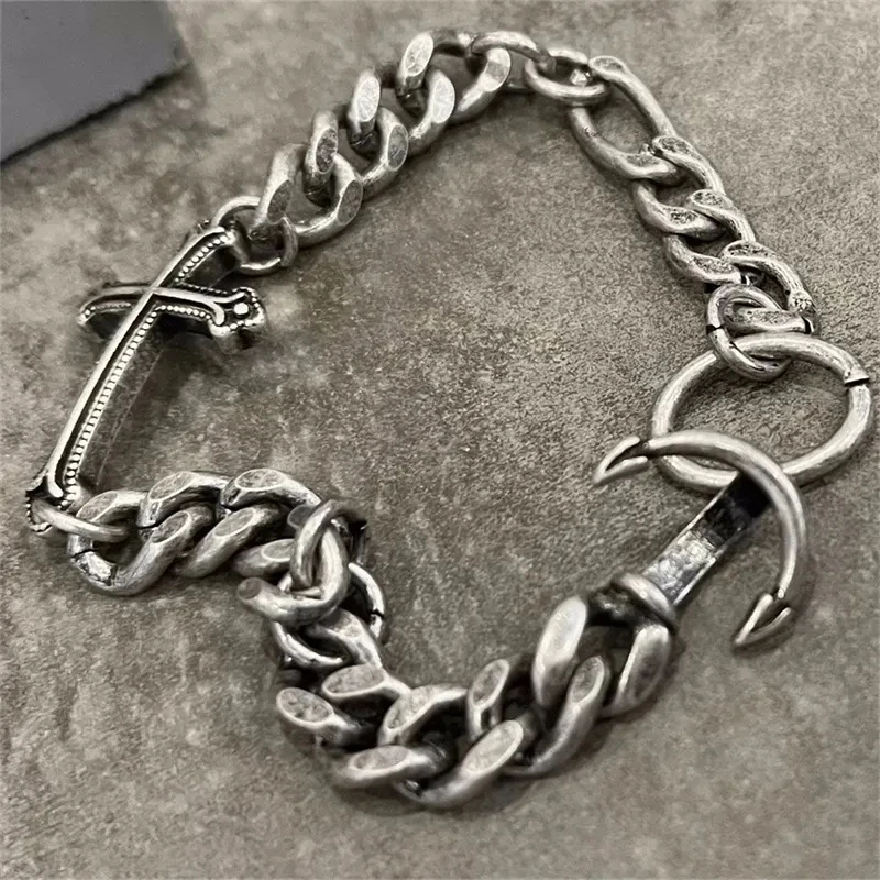 INS Fashion Handmade Cuban Chain Cross Bracelet Niche Design For Men/Women Couples 925 Sterling Silver Exquisite Light Jewelry