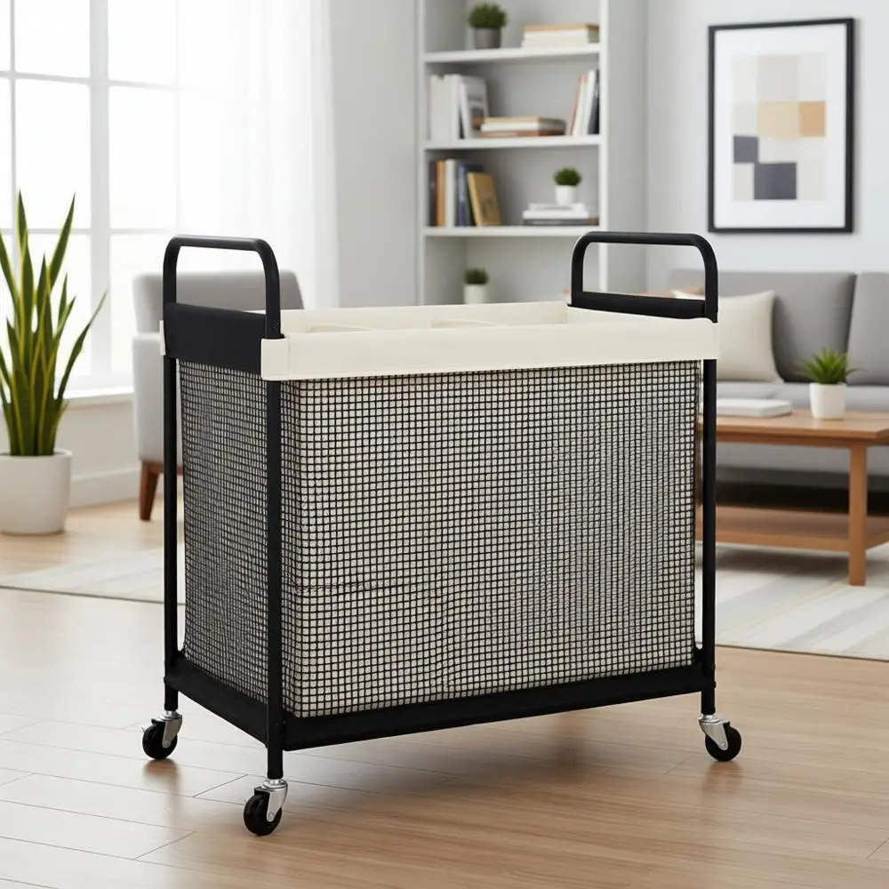 

Трехсекционный 120-литровый контейнер для сортировки белья на колесах со съемным моющимся вкладышем, тележка на колесах для прачечной и спальни