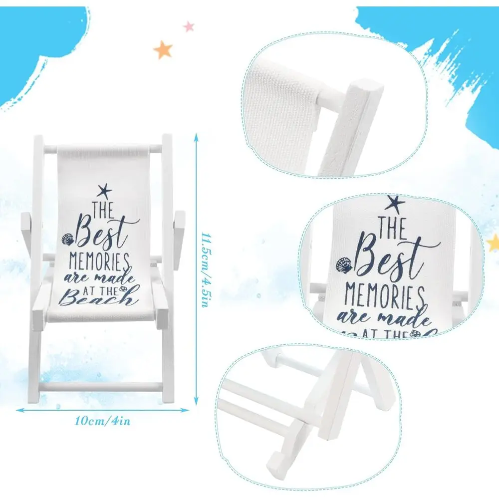 4-Piece Beach-Themed Miniature Furniture Set: Wooden Deck Chairs, Lounger for Mini Garden, Cake, and Pool Decor