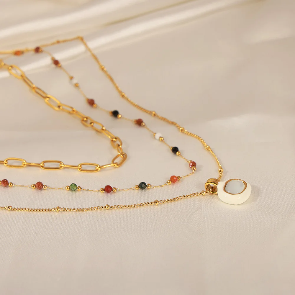 336L Stainless Steel Necklace For Women 18k Gold Plated Handmade Jewelry  Natural Stone Beaded Female Choker