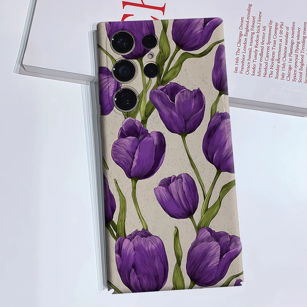 Purple Tulips Phone Case for Samsung Galaxy S26 S25 Ultra S24 S23 Ultra Plus Glossy Double-layer Back Cover