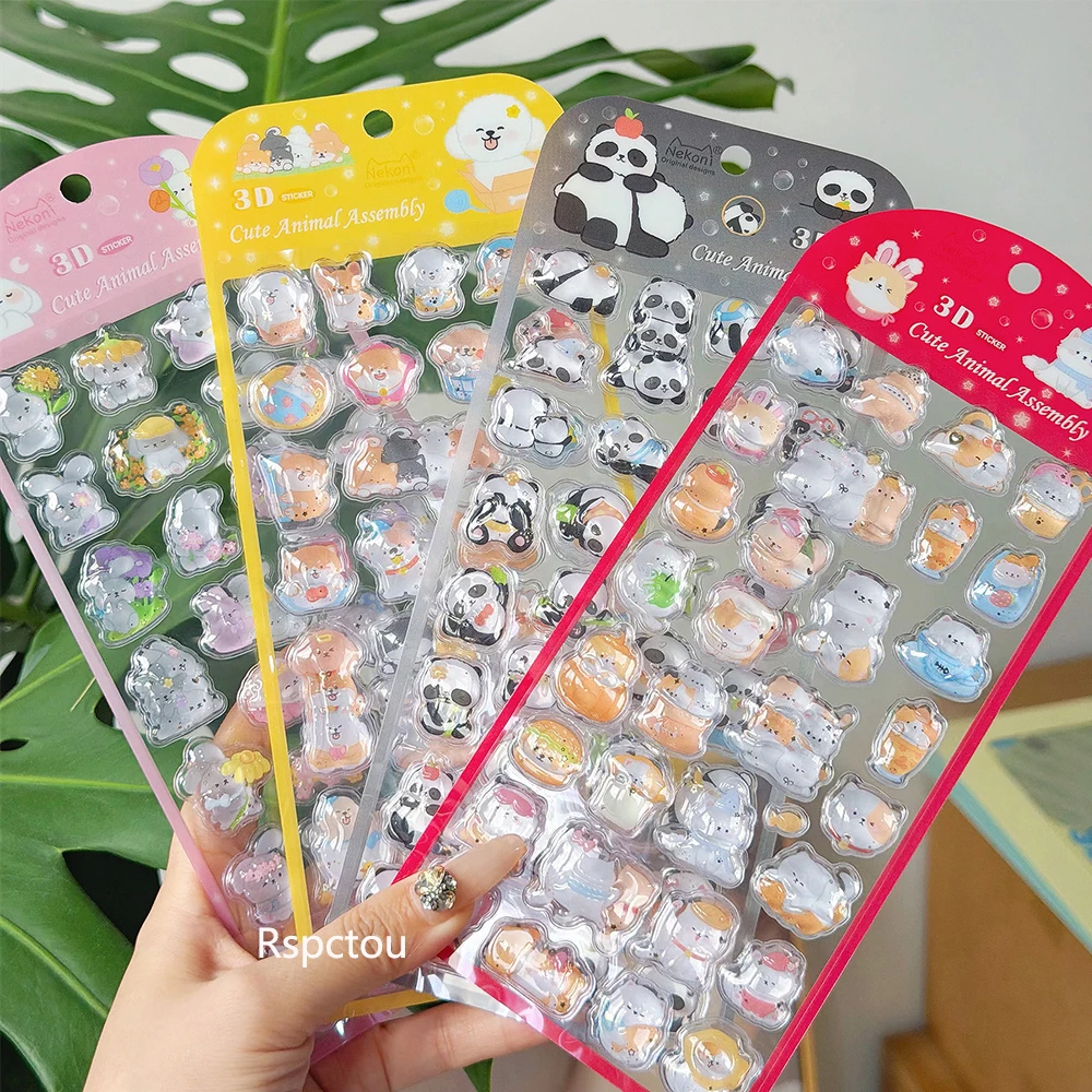 

1/4pcs Funny Creative Cartoon Animal Relief Stickers Cute Panda Rabbit Decal Handmade DIY Luggage Phone Crystal Sticker Toy Gift