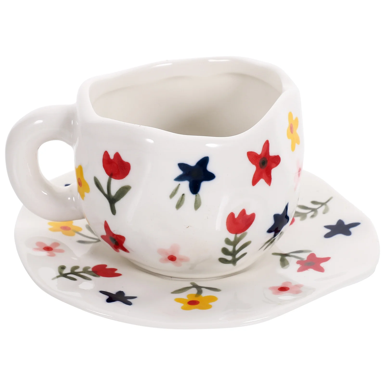 

Adorable Ceramic Mug Exquisite Flower Pattern Anti-Scalding Handle Smooth Rim Home Office Coffee Shop Book Bar 1Set