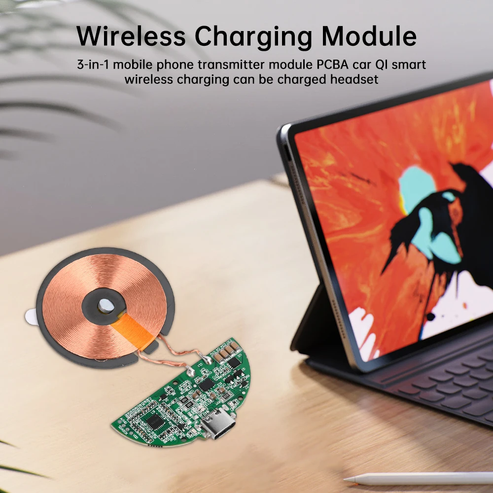 Transmitter Module Coil Circuit Board 5V 9V 12V 5W/10W/15W Type-c Qi Fast Charging Wireless Charger PCBA DIY Standard Accessorie