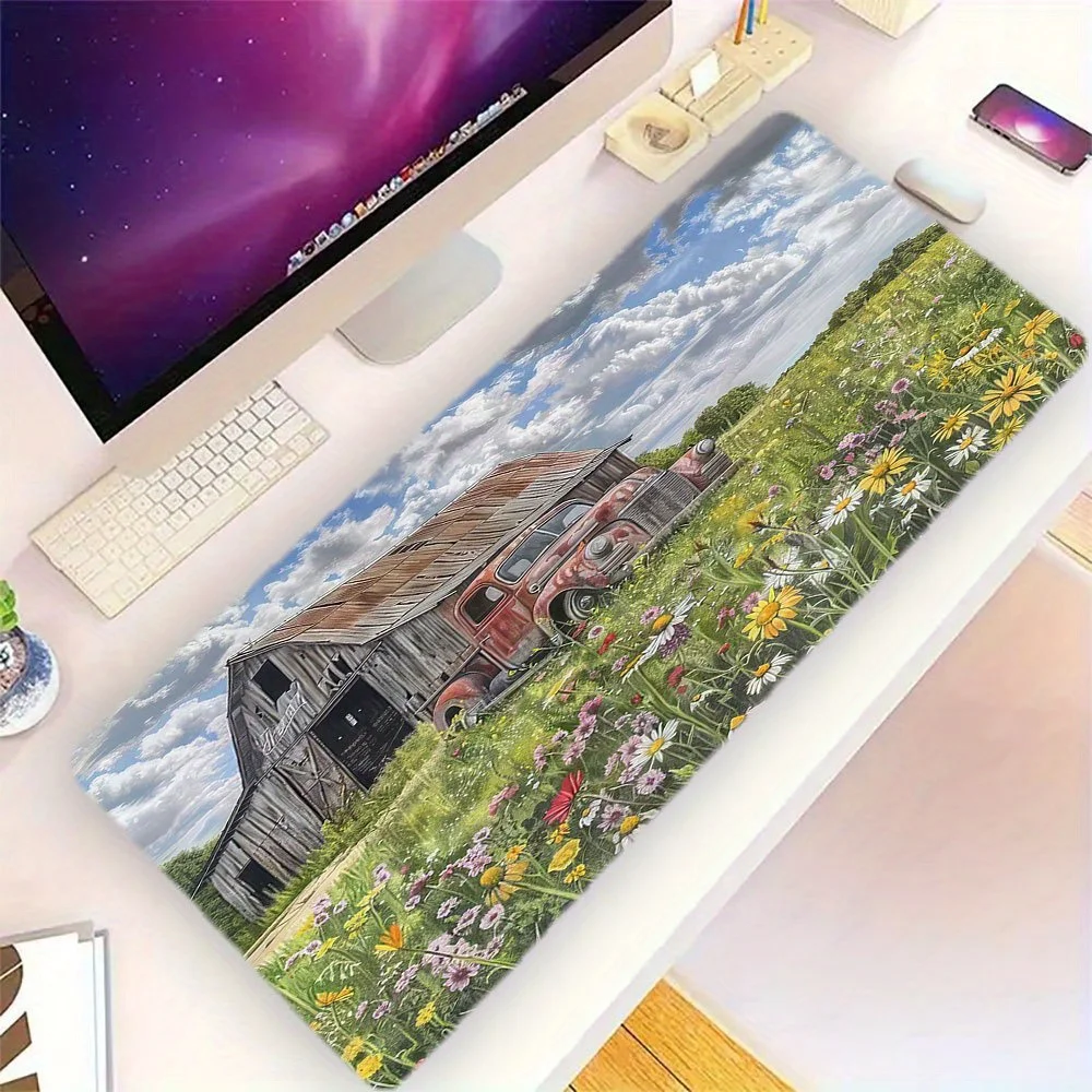 

Vintage Farmhouse Old Barn Truck Large Gaming Mouse Pad XXL Extended Desk Mat Wildflower Field Decor for Office Home