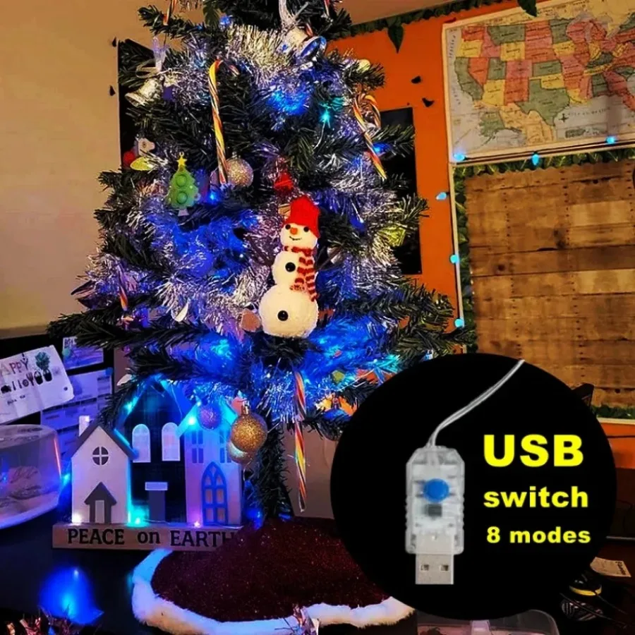 LED Fairy Lights USB Power String Lights Christmas Garland For New Year Wedding Party Tree Garden Terrace Decoration  8 Function