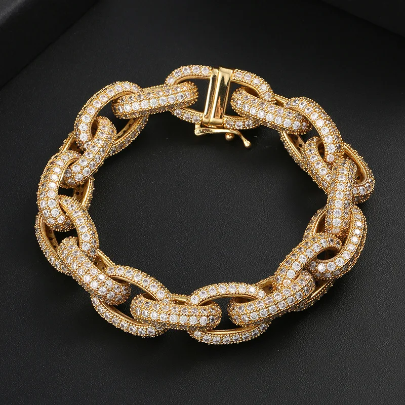 Micro Paved AAA Cubic Zirconia Round Link Chain Bracelets For Men Hip Hop Bling Iced Out CZ Rapper Bracelet Male Jewelry