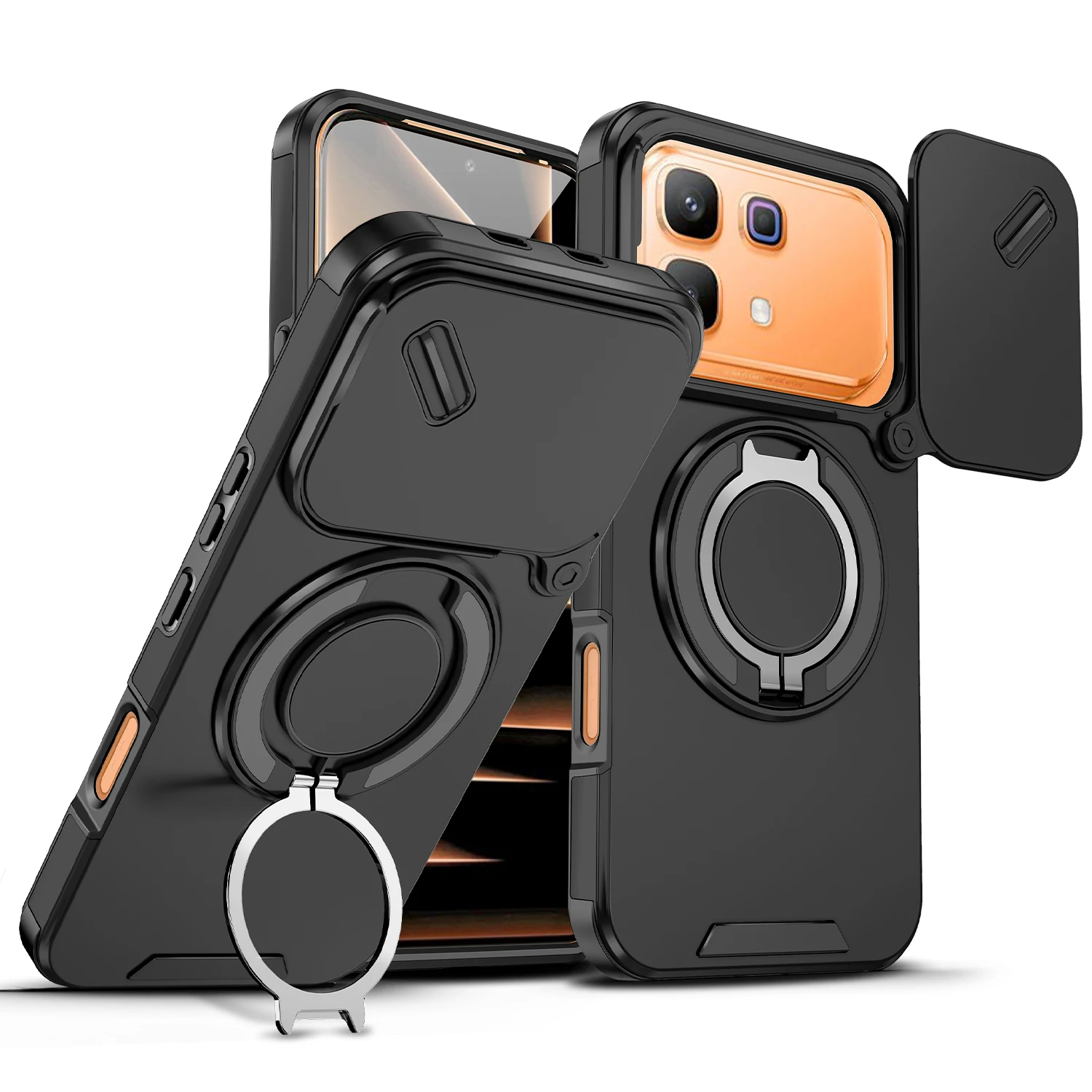 Magnetic Ring Stand Shockproof Case For Infinix Note 60 Pro 5G Slide Camera Lens Protection TPU Frame Plastic Phone Cover Fundas