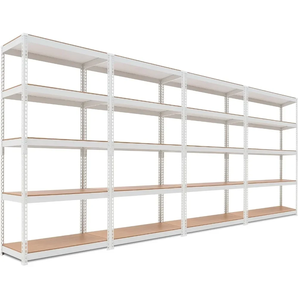 5 Tier White Storage Shelves Adjustable Laminated Boltless Garage Metal Shelving Unit Heavy Duty Utility Rack Shelf, Shelf