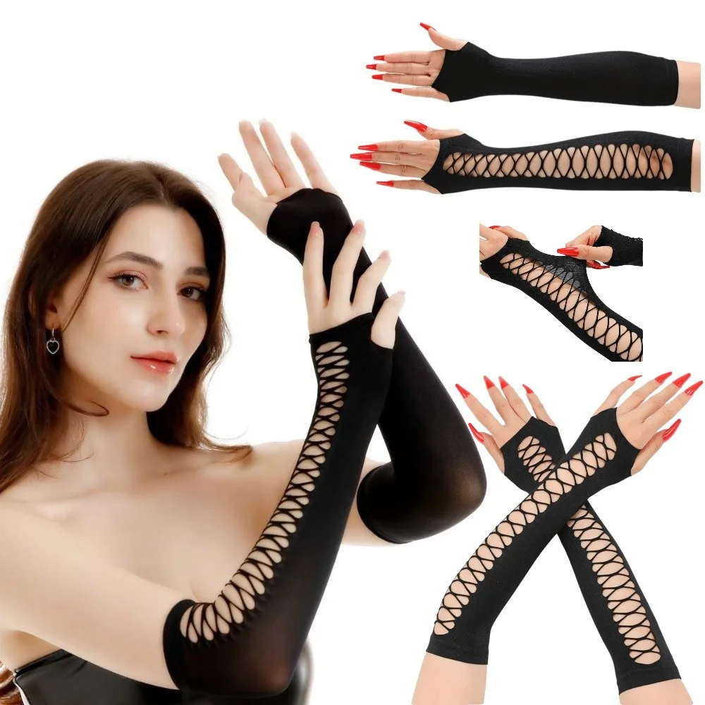 Elegance Shiny Women Fingerless Gloves Glitter Mesh Elastic Bridal Gloves Hollow Out Breathable Half Finger Mittens Cosplay