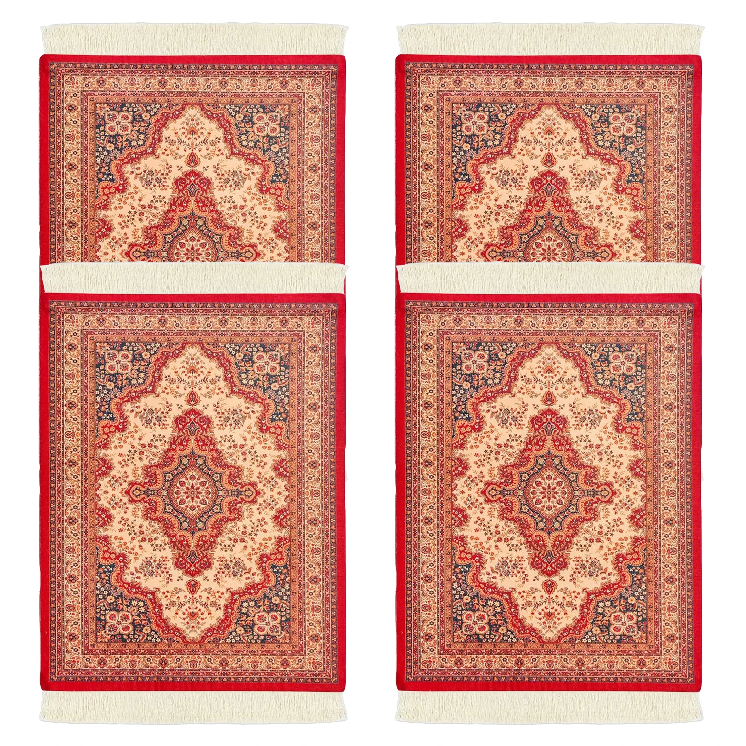 

4 Pieces Small Persian Style Woven Mouse Pad Red Oriental Vintage Rug Desk Pad Miniature Mouse Mat Coaster Table Décor