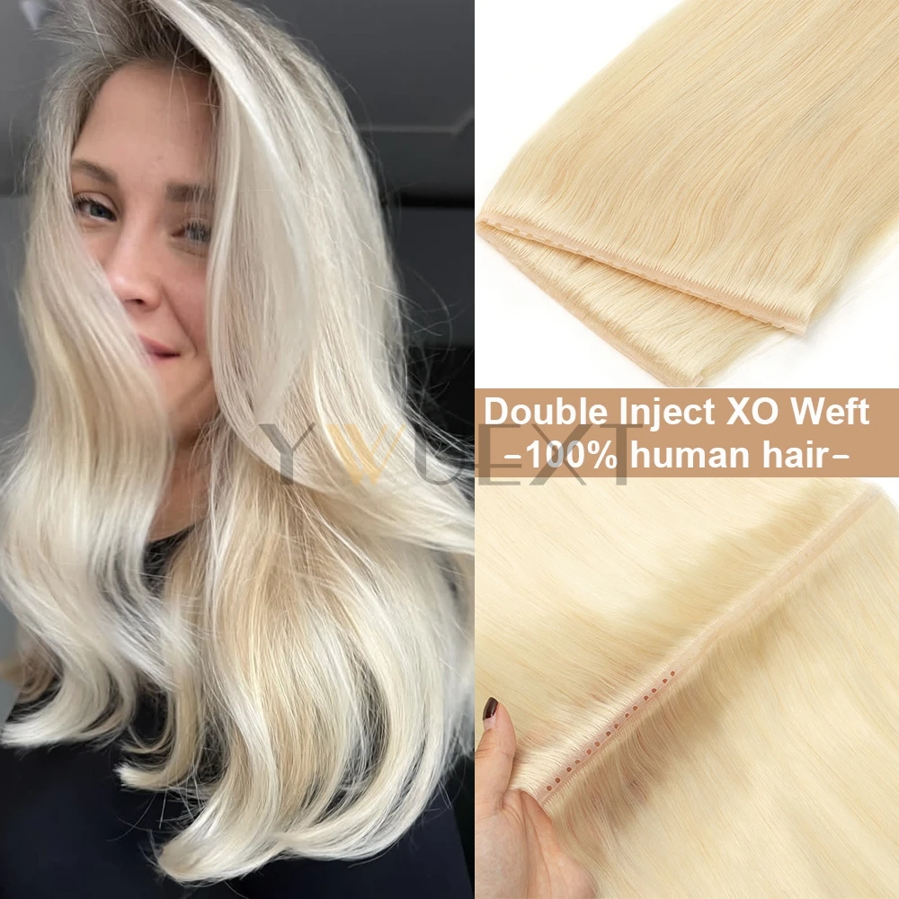 علامات تبويب مزدوجة غير مرئية من البولي يوريثان لحمة مزدوجة حقن XO ثقب لحمة شعر بشري 100% شعر بشري حقيقي حلقة صغيرة XO حزم شعر لحمة 40-50 جرام #2