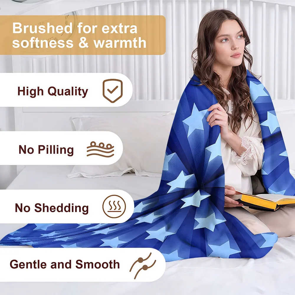 Blue Starburst Soft Warm Flannel Blanket Lightweight Cozy Christmas Halloween Home Decor Room