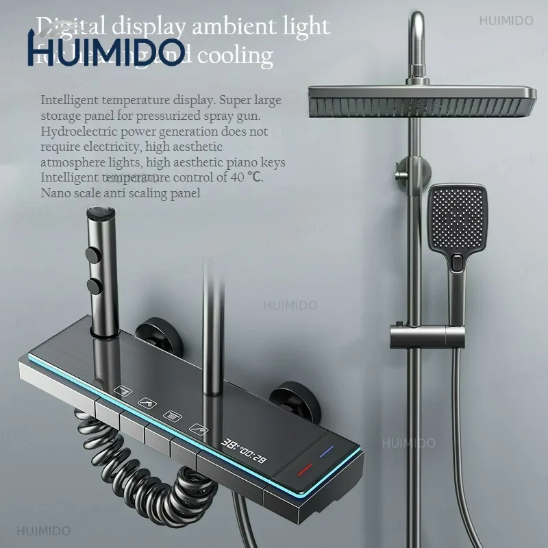 Luxury Bathroom Shower Faucet Set Digital Display Smart Bathroom Faucet BathtubWaterfall Mixer Tap Shower Full Set