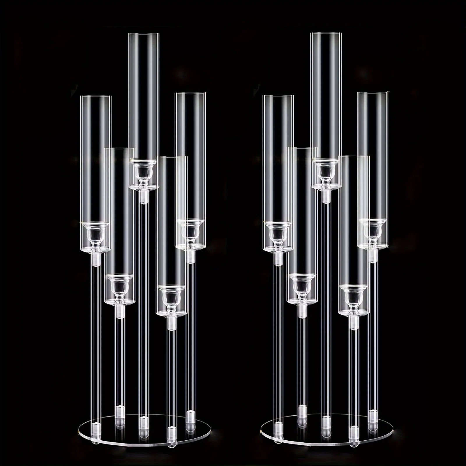 

2 шт. элегантных прозрачных акриловых подсвечников-канделябров - 5-рожковая конструкция с абажурами, идеально подходят для свадеб и особых случаев