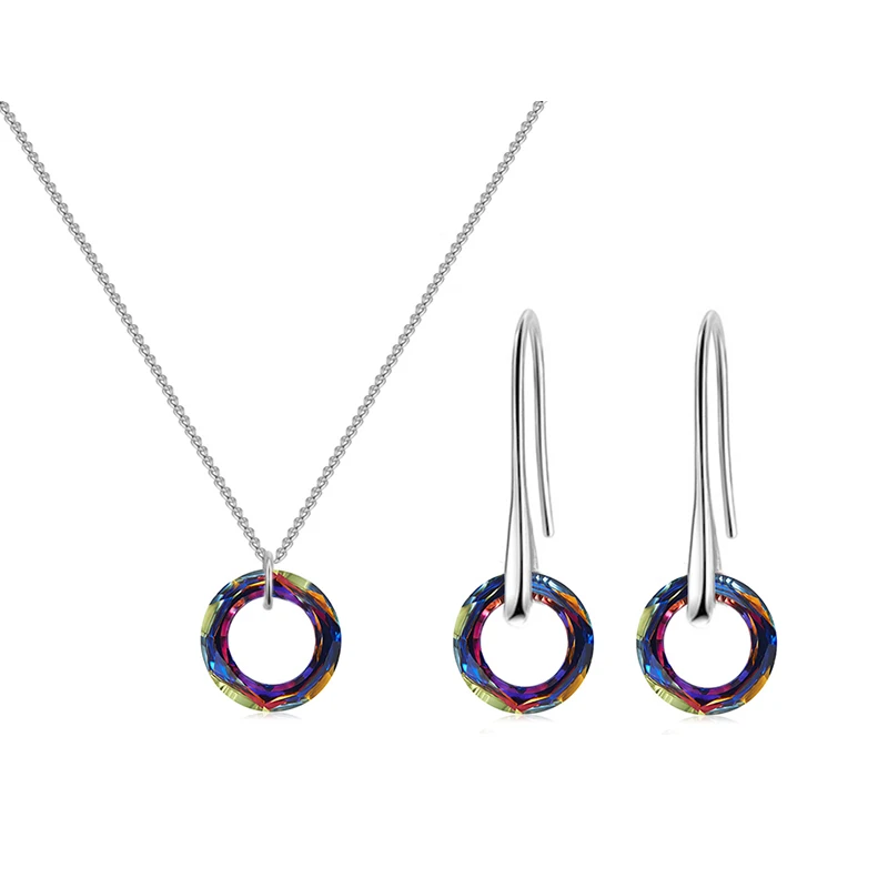 New Fancy Stone Circle Crystal Jewelry Sets Exquisite Fashion Cubic Zirconia Pendant Necklace Piercing Earring For Women Wedding