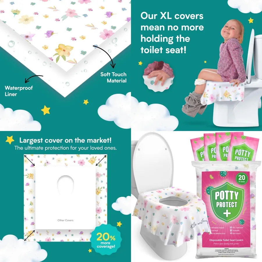 20 Pack Extra Large Disposable Toilet Seat Cover with Floral Design for Full Coverage on Toilet or Potty Perfect Travel Toilet