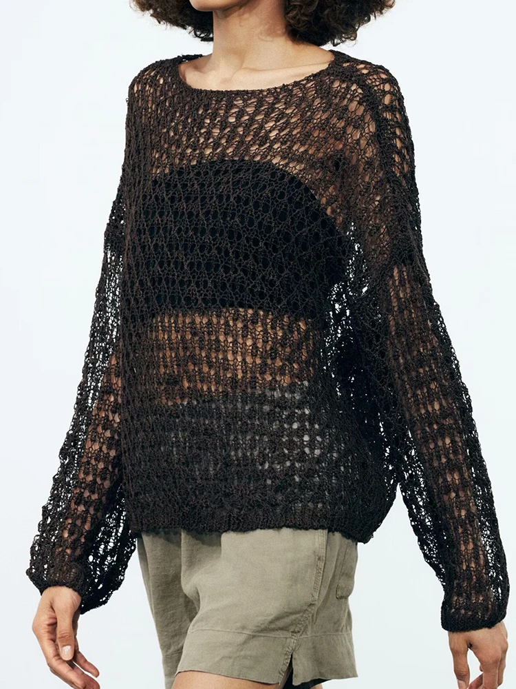 New Arrival Autumn Casual Comfortable round Ne Long Sve Knitted Sweater Hollow Eye Ladies Faion Premium Quali Knitwear