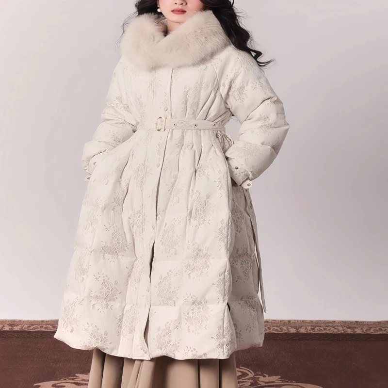 2025 зимнее женское шерстяное пальто с утолщенной талией, утягивающая длинная пуховая хлопковая куртка, модная верхняя одежда