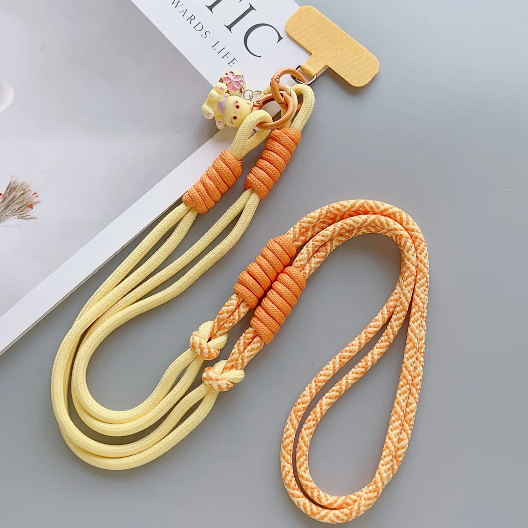 Tali Gantungan Kunci Selempang Bahu yang Dapat Disesuaikan dengan Tali Panjang Motif Kucing dan Patch Pengganti untuk Aksesoris Ponsel