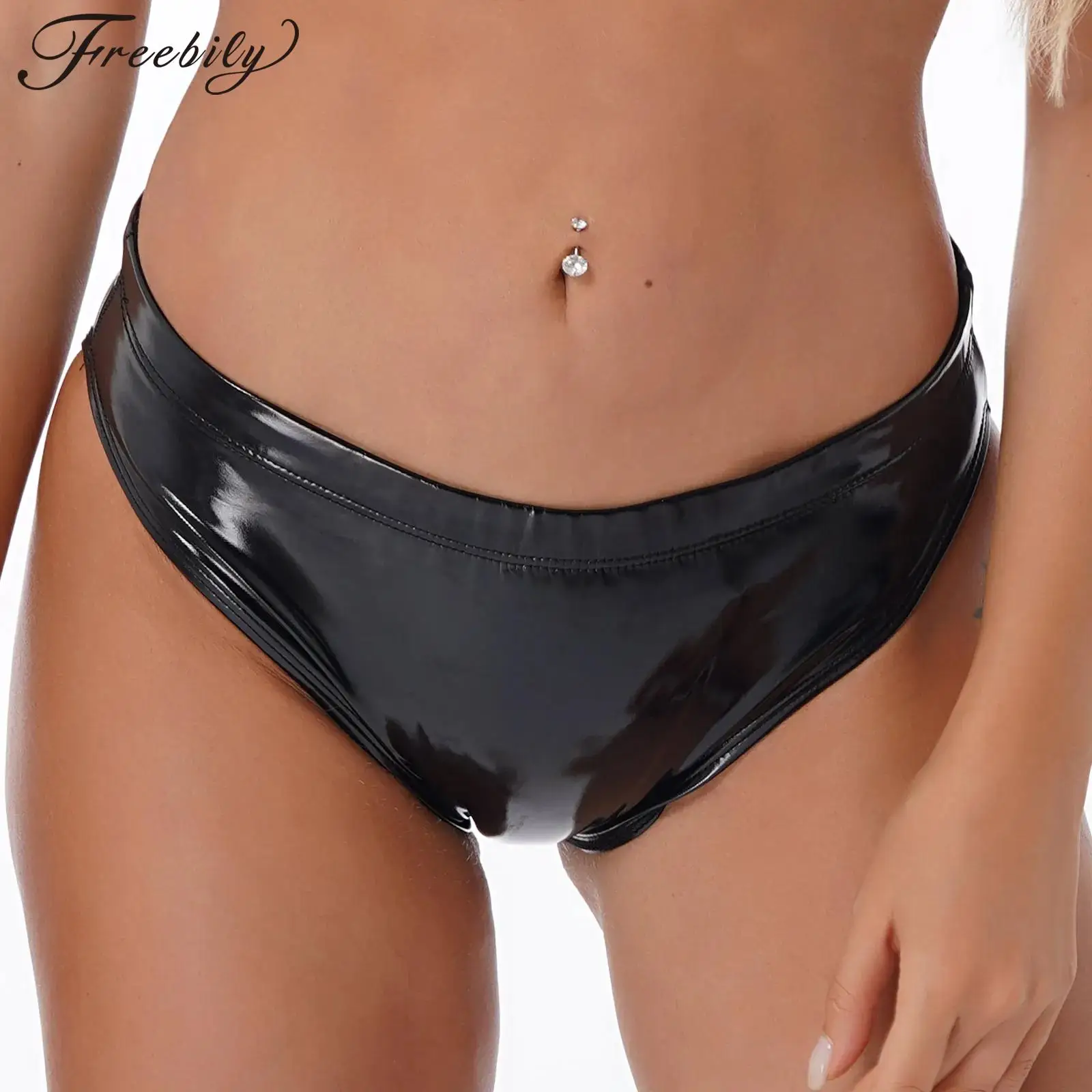 

Woman Latex Underpants Lingerie Underwear Wetlook Patent Leather Briefs Low Raise Elastic Waistband Panties Pole Dancing Costume