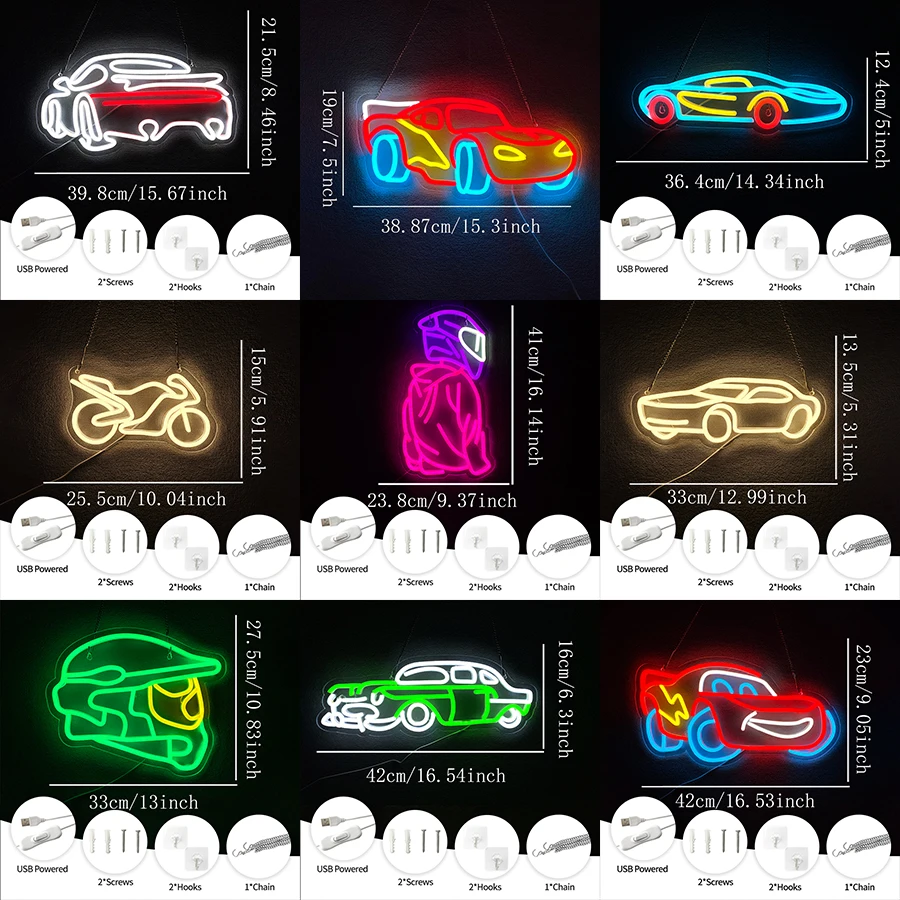 Car Neon Sign for Wall Decor, Racing Car Led Neon Light Neon Lights Signs Light Up Sign for Bedroom Gameroom Birthday Party Gift