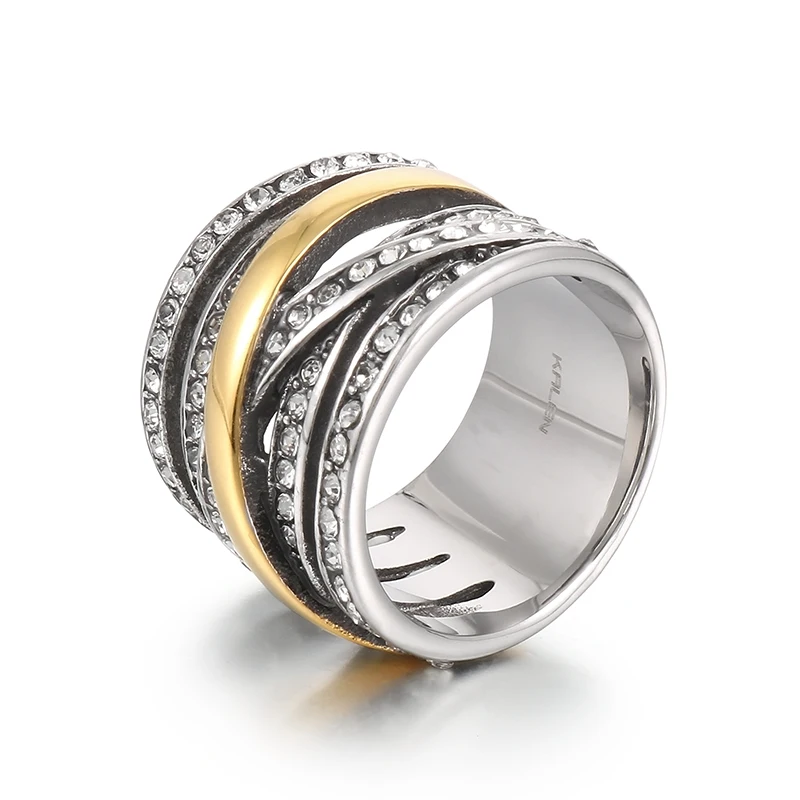 Gothic Rings For Women Multiple Layer Cross Stainless Steel Rings Rhinestone Charm Wedding Bands Vintage Anillos Jewelry Gift