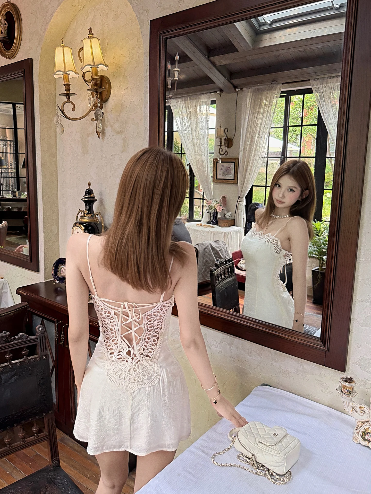 Tongiiuu Jenee Fragrant Heavy Texture Ruffle Strap Dress Women's Waist Cinching Slim A-Line Short Skirt Summer Cotton Gown
