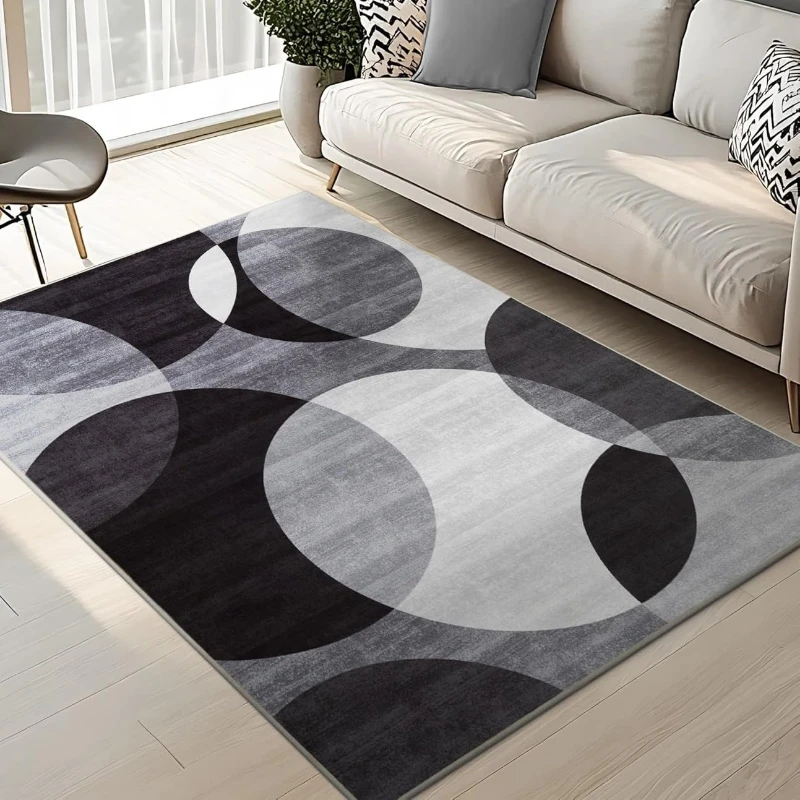

Contemporary Abstract Circle Rug,Washable Black White Rugs, Non-Slip Thin Stain Resistant Rugs for high Traffic Areas of Living